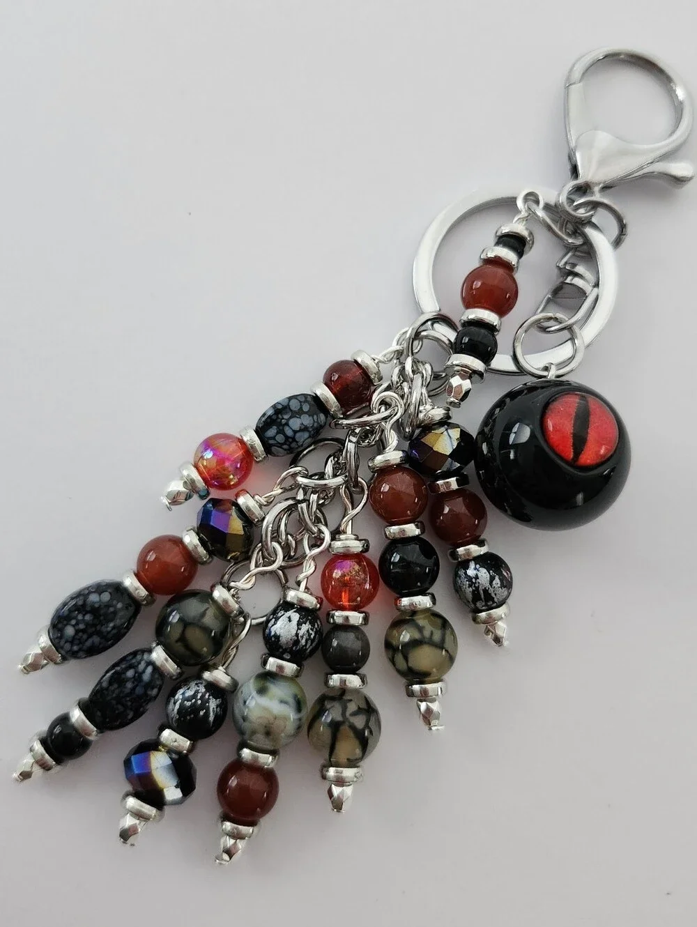 Dragon Eye Bag Charm or Keychain Carnelian Dragon Agate Obsidian Handcrafted